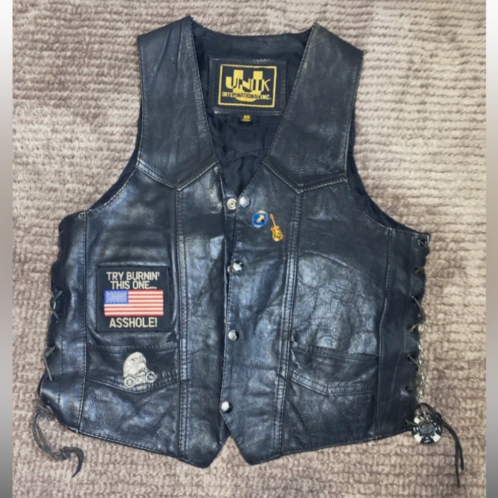 Men's Leather Unik Biker Vest Vintage Size 40 Bikercore
